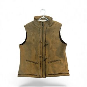 WOOLRICH Women's Faux Suede Vest KHAKI Lined Full Zip Up
